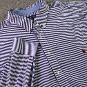 Ralph Lauren Shirt Mens 3XLT Blue White Striped Cotton Button Down Long Sleeve